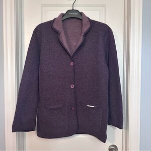 Vintage 100% Wool Reversible Purple Cardigan Oversized Small